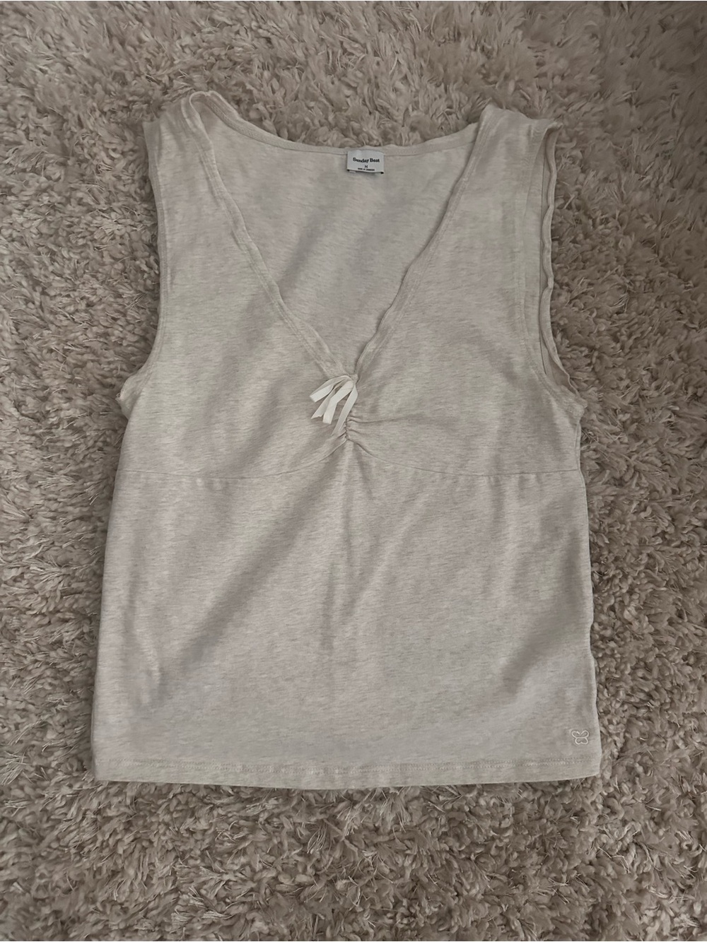Aritzia Cream V-Neck Tie-Front Tank Top
